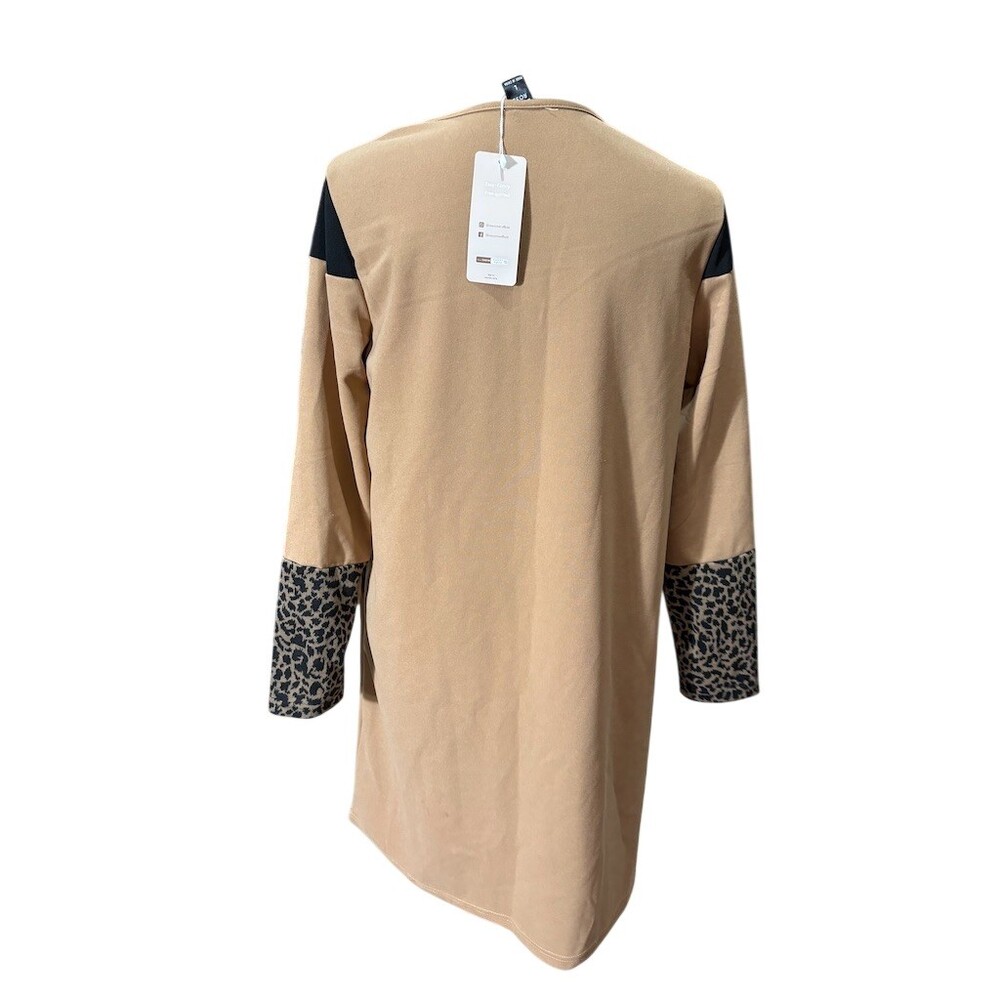 Emery Rose Dress Womens M Tan/Black Colorblock Leopard Shift Knee Long - Picture 5 of 10
